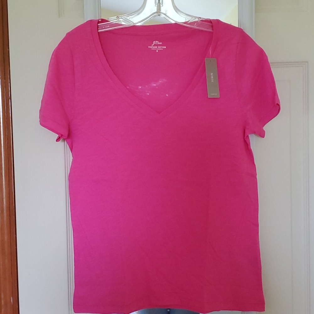 J.Crew Vintage Cotton V-Neck Tee in Neon Flamingo